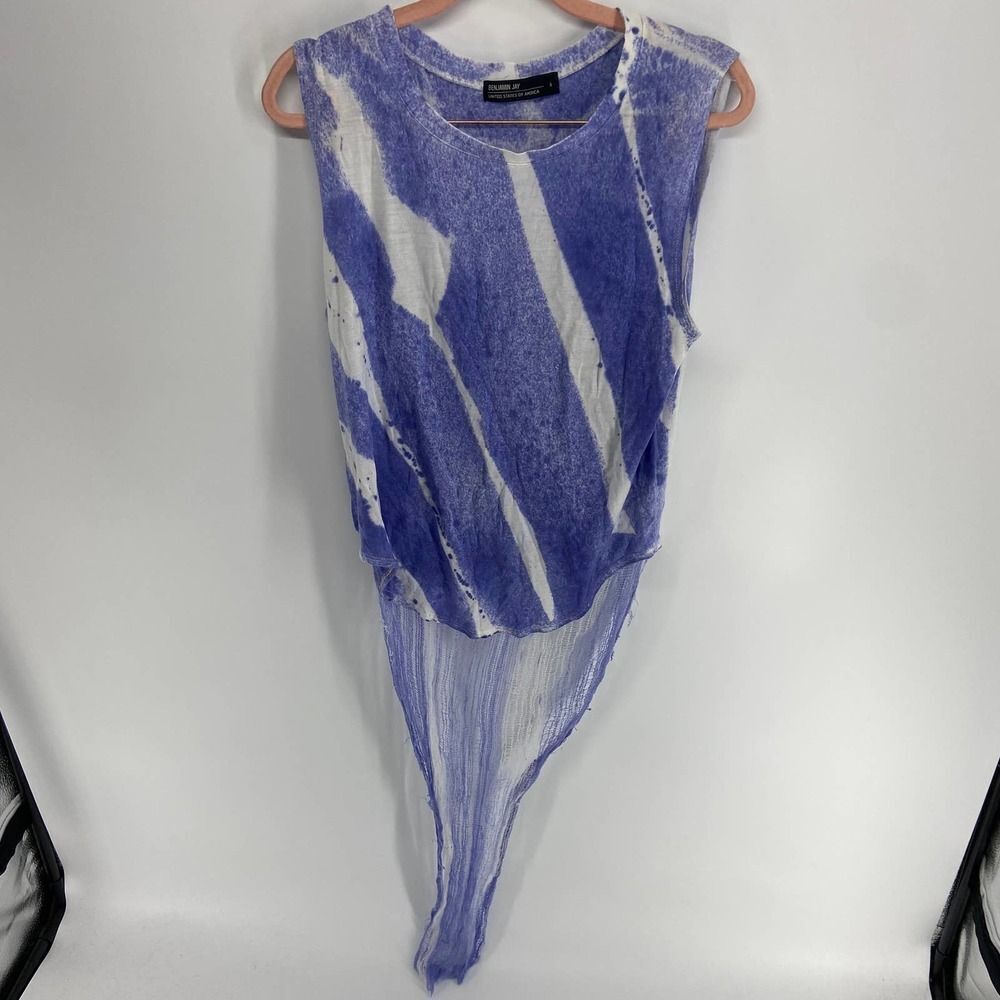 Benjamin Jay Blue White Tie dye tank shredded high low top womens small